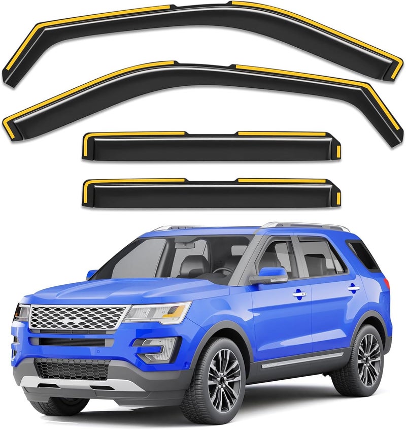 Breejoy in-Channel Window Rain Guards Fit for Ford Explorer 2011 2012 2013 2014 2015 2016 2017 2018 2019, Extra Durable Visors Vent Visors Window Deflector Vent Shades Car Accessories -4 pcs - Image 1
